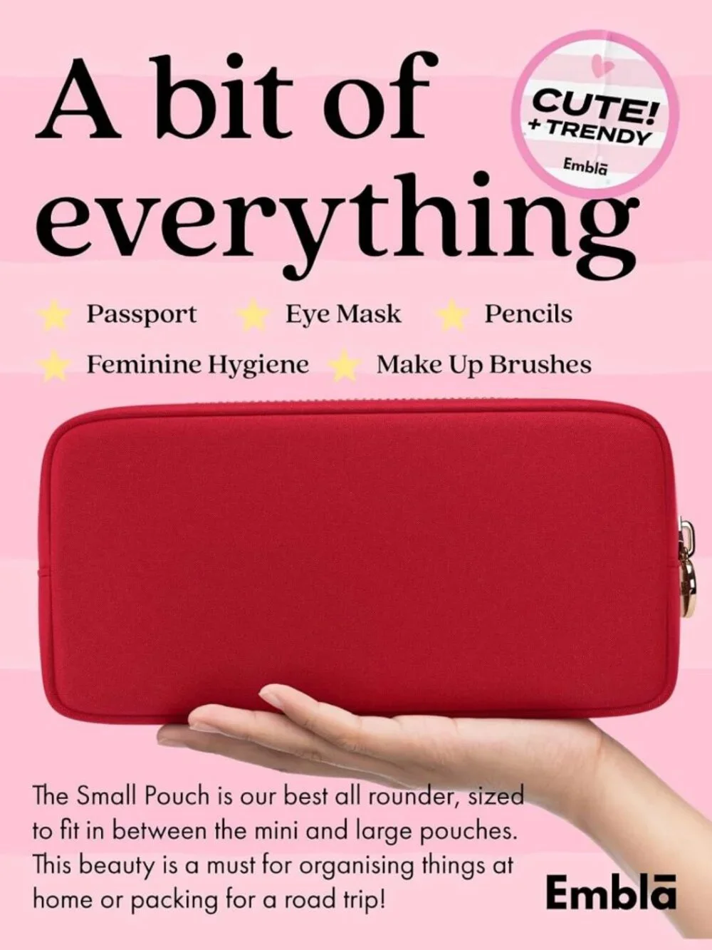 Cute Waterproof Makeup Bag & Toiletry Pouch - Travel Organizer for Women, Ruby